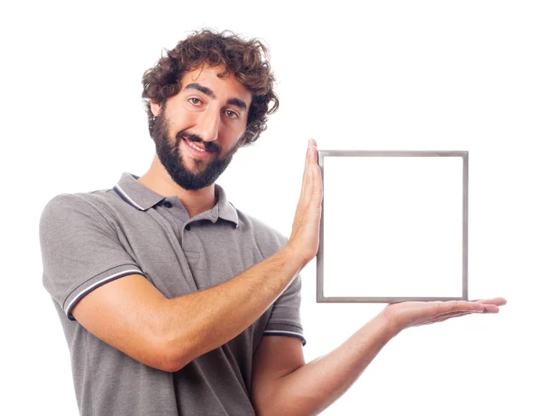 Gek jongeman met een stalen frame — Stockfoto