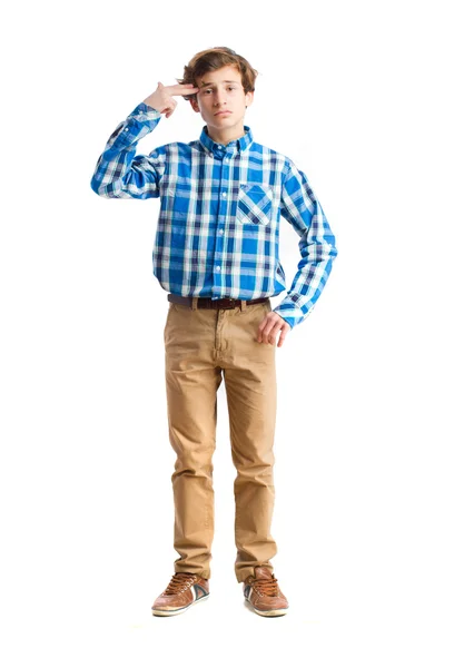 Mladý chlapec sebevraždu gesto — Stock fotografie