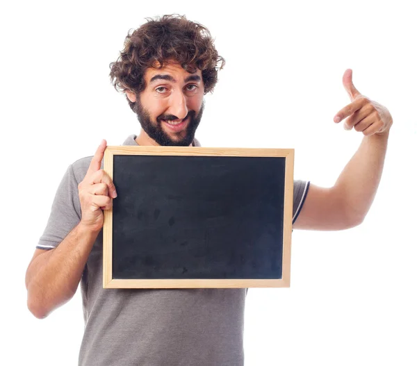 Young crazy man with a blackboard — Stock Photo, Image