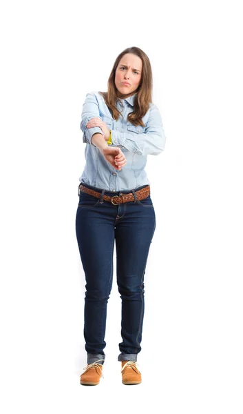 Challenge woman gesture — Stock Photo, Image