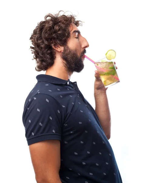Šílený mladík pití — Stock fotografie