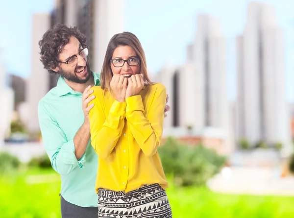 Young cool couple disgust concept — Stock Photo, Image