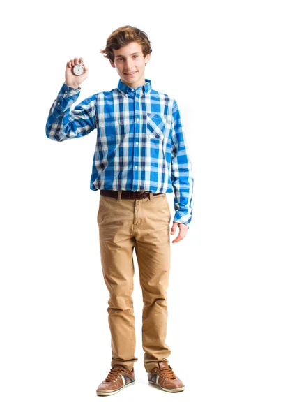 Teenager holding a timer — Stock Photo, Image