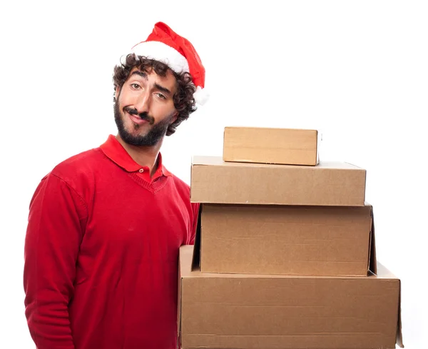 Proud man with boxes — Stock Photo, Image