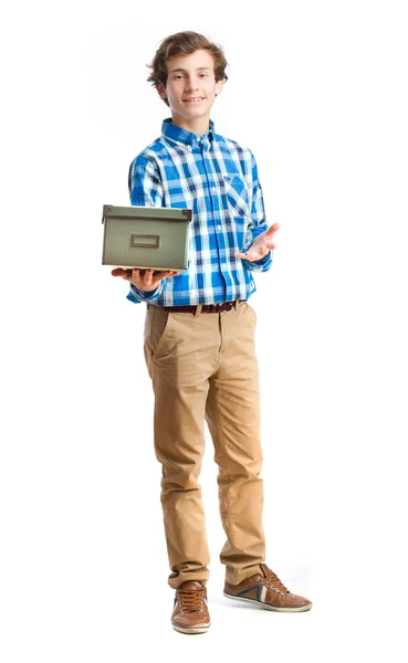 Teenager showing a box — Stock Photo, Image