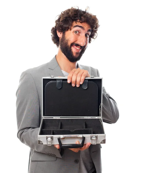 Young crazy man with a case — Stock Photo, Image