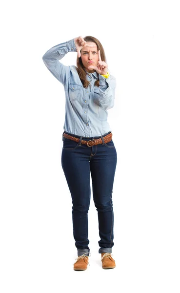 Young girl frame gesture — Stock Photo, Image