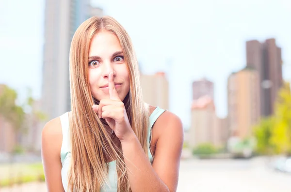Young cool woman silence sign — Stock Photo, Image
