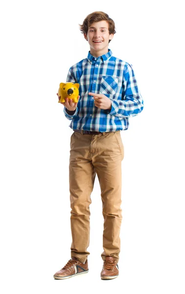 Teenager holding a money box — Stock Photo, Image