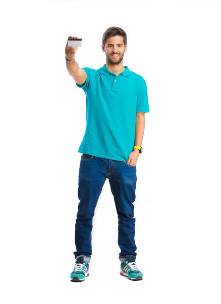 Guy holding a credit card — Stock Photo, Image