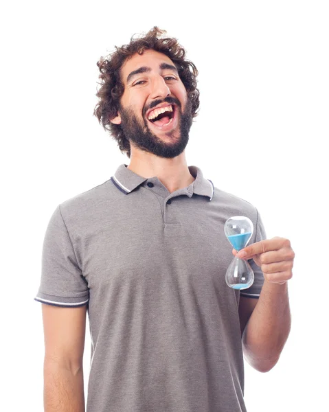 Young crazy man with a timer — Stock Photo, Image