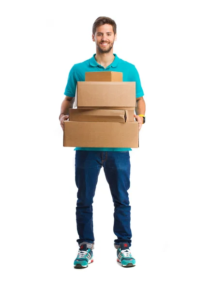 Adam bir karton kutular — Stok fotoğraf