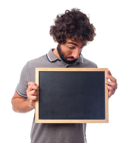Young crazy man with a blackboard — Stock Photo, Image
