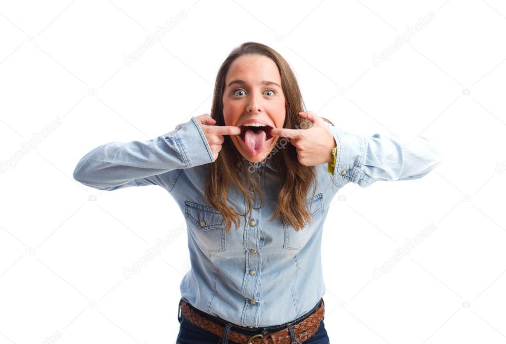 Young woman taunt gesture