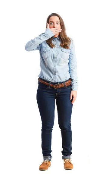 Young girl covering her mouth — Stock Photo, Image