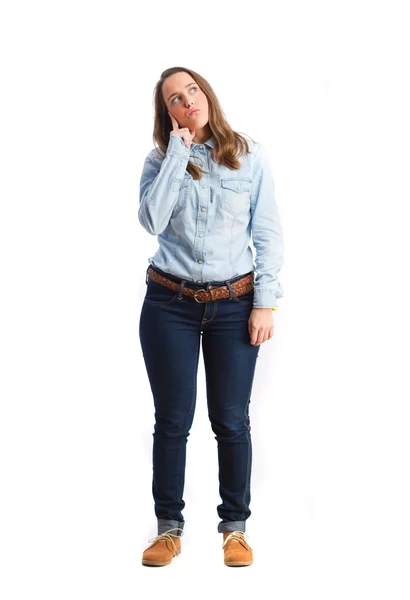 Young girl thoughtful gesture — Stock Photo, Image