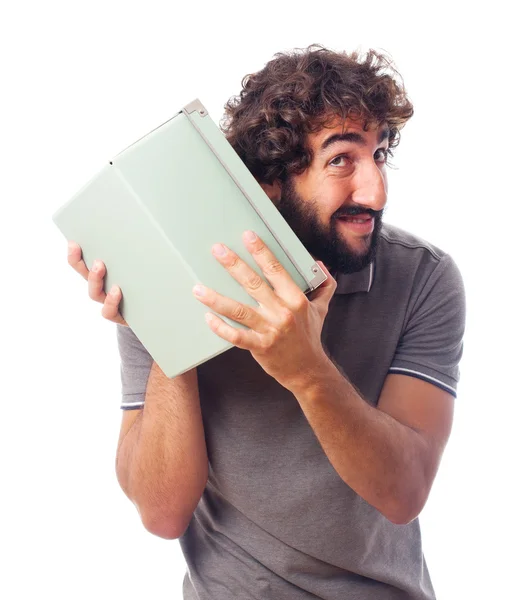 Young crazy man with a box — Stock Photo, Image