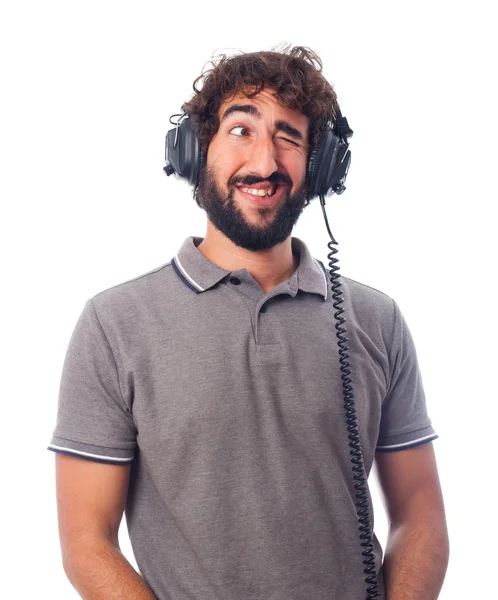 Young bearded man with headphones — Stock Photo, Image