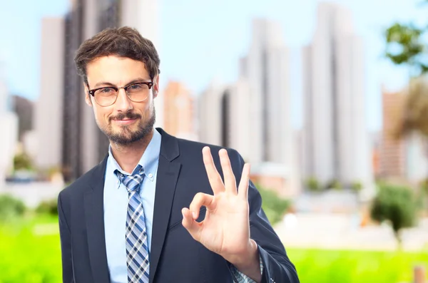 Jovem louco empresário ok gesto — Fotografia de Stock