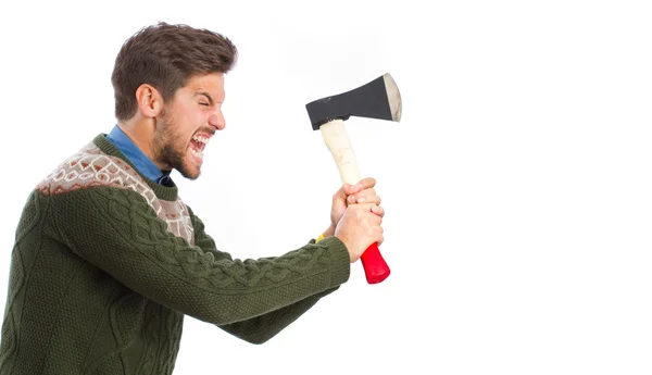 Man houdt een bijl — Stockfoto