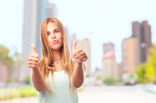 Young cool woman all right gesture — Stock Photo, Image