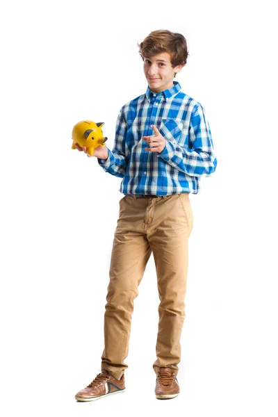 Teenager with money box — Stock Photo, Image