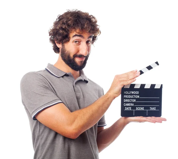 Jeune fou avec un clapperboard — Photo