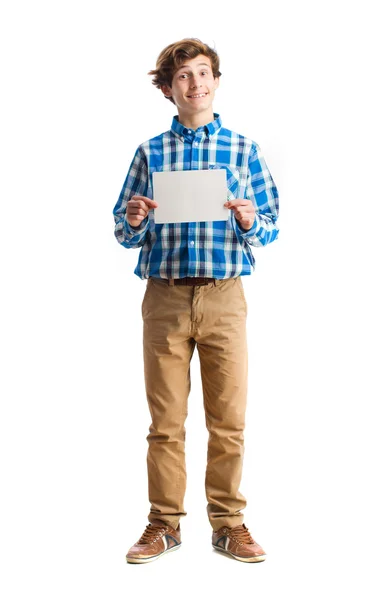 Adolescente con in mano un cartello — Foto Stock