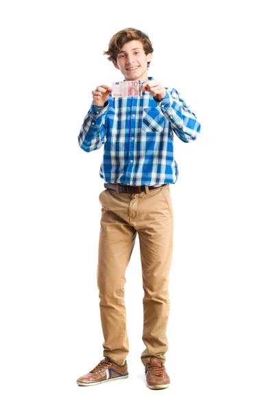 Teenager holding a euro bill — Stock Photo, Image