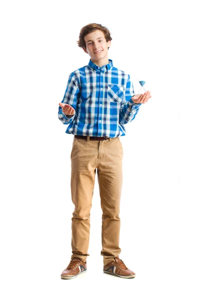 Έφηβος, κρατώντας μια κλεψύδρα — Φωτογραφία Αρχείου