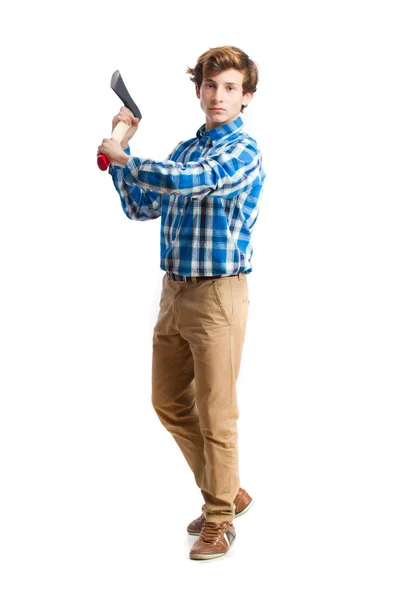 Teenager holding an ax — Stock Photo, Image