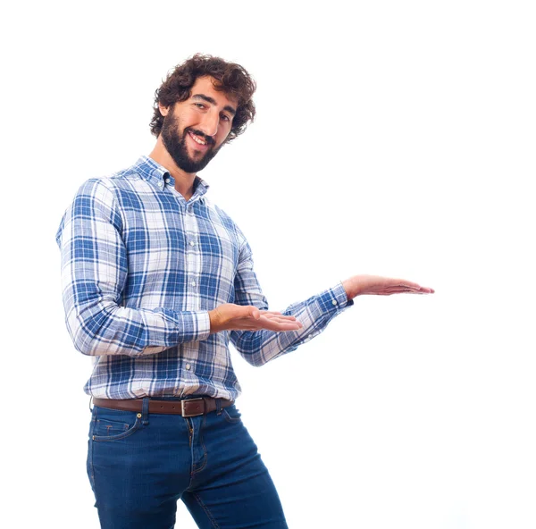 Young man showing — Stock Photo, Image