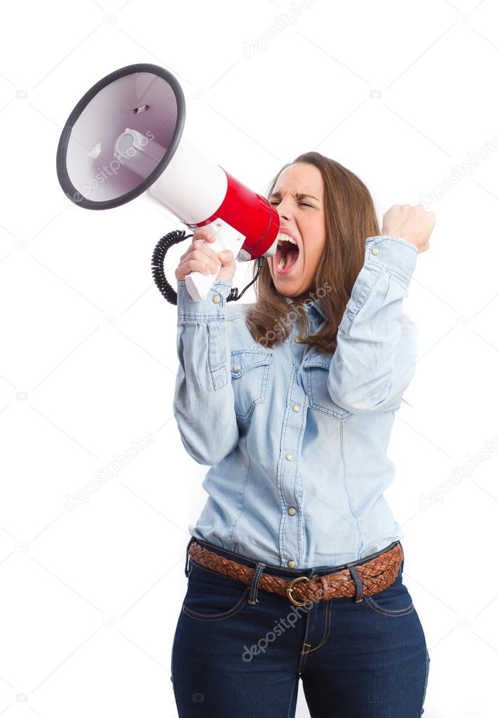 young girl shouting with megaphone