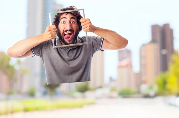 Young crazy man with a steel frame — Stock Photo, Image