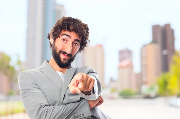 Young crazy man pointing — Stock Photo, Image