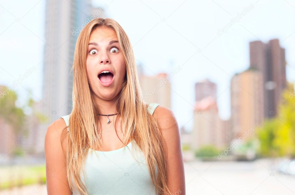 young cool woman surprised face