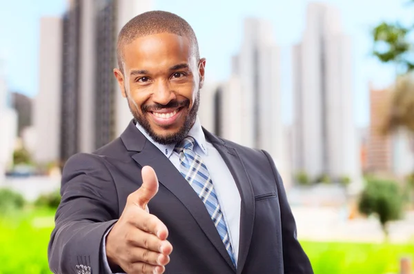 Young cool black man confidence shake hands — Stock Photo, Image