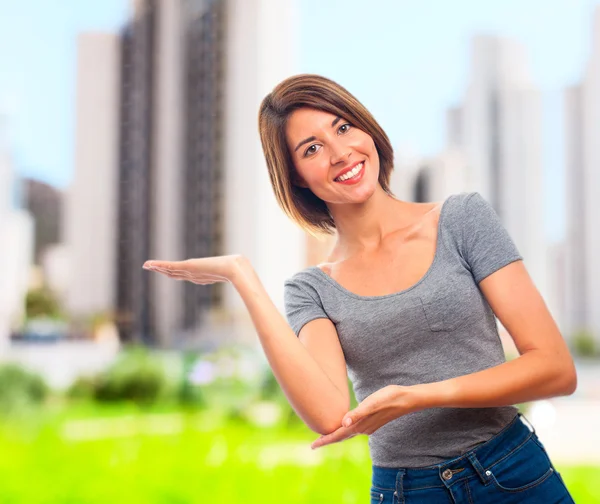 Young cool woman showing — Stock Photo, Image