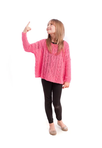 Młoda dziewczyna, wskazując — Zdjęcie stockowe