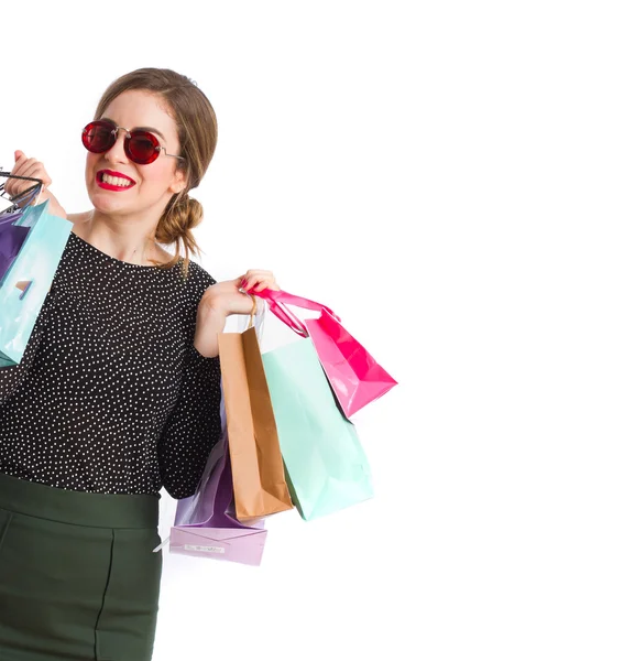 Vintage-Mädchen mit einer Einkaufstasche — Stockfoto