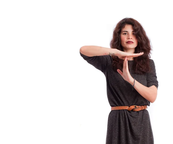 Serious girl time out gesture — Stock Photo, Image