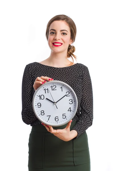 Young girl holding a wall clock — Stock Photo, Image