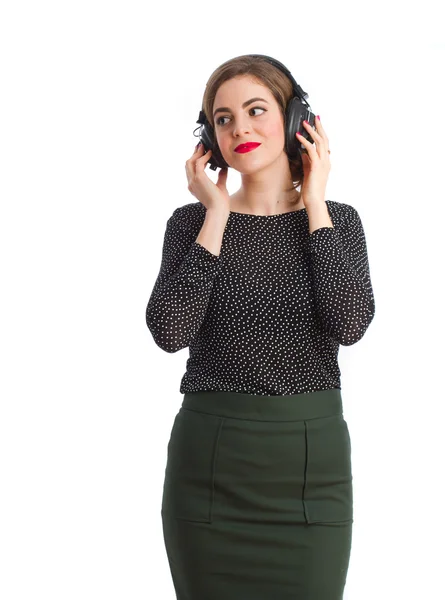 Vintage girl with an headphones — Stock Photo, Image
