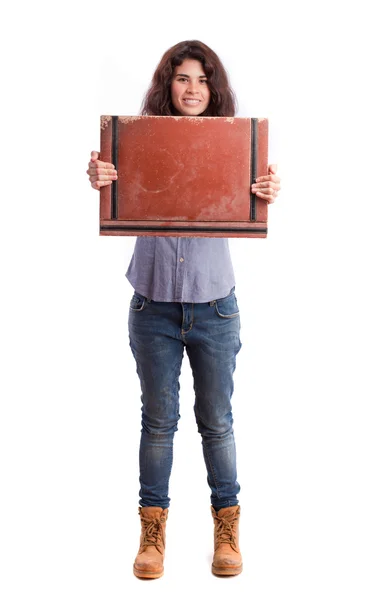 Happy girl holding a folder — Stock Photo, Image