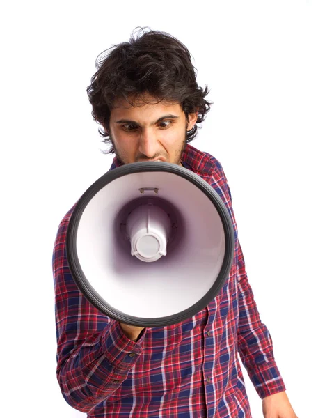 Hindu legal jovem com um megafone — Fotografia de Stock