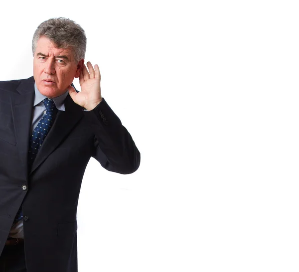 Curious businessman listen gesture — Stock Photo, Image
