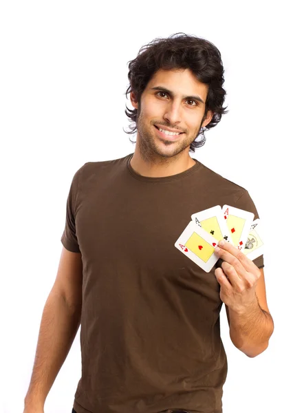 Hindu cool young man with poker cards — Stock Photo, Image
