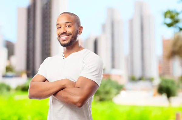 Joven fresco negro hombre orgulloso signo —  Fotos de Stock