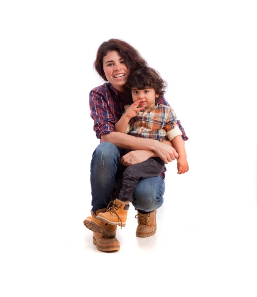 Funny mother and son playing — Stock Photo, Image