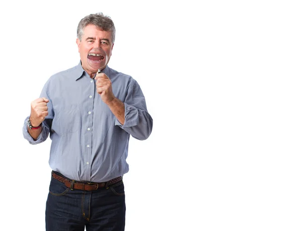 Man holding a magnifying glass — Stock Photo, Image